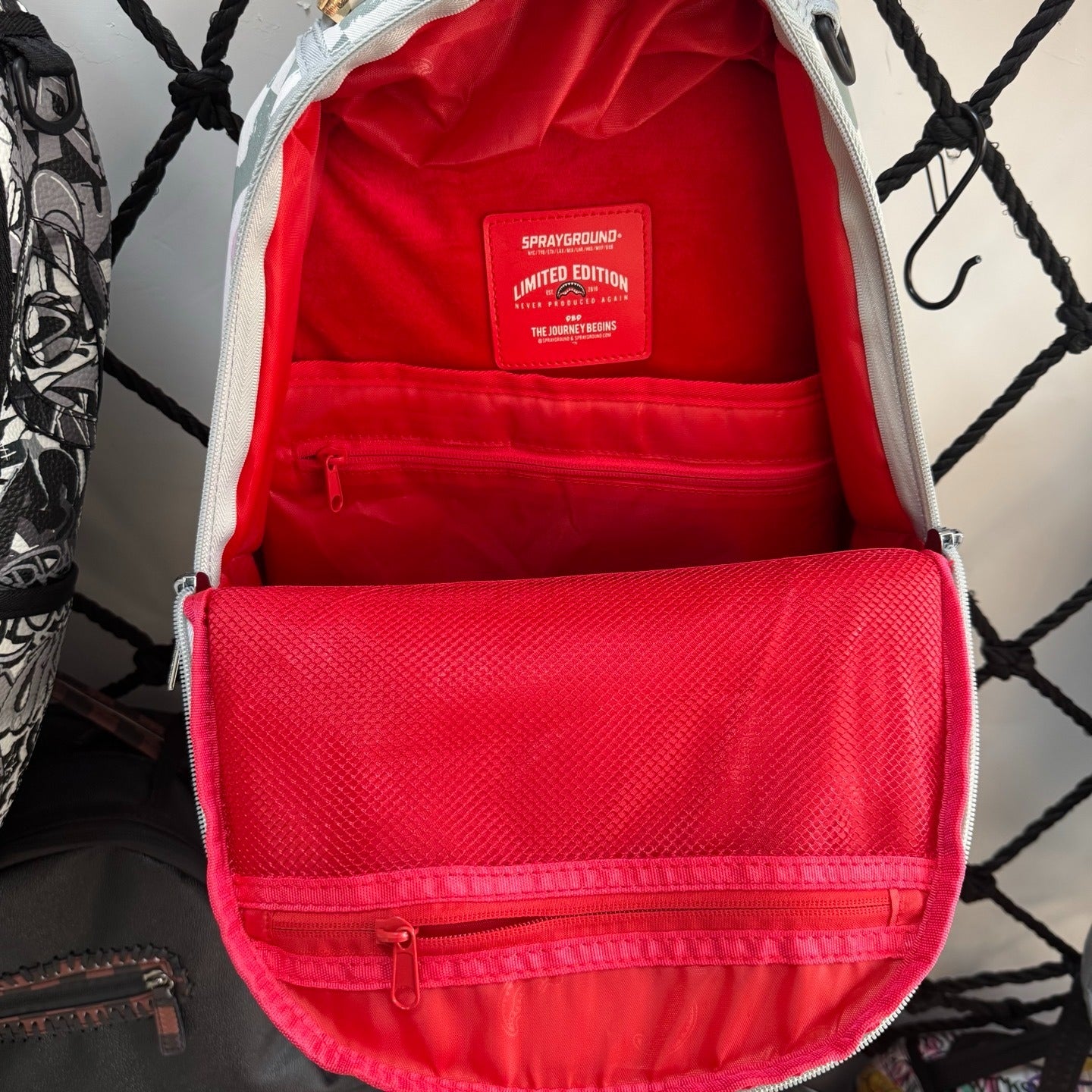 Sprayground Sage & Pink Checkerboard Shark Backpack