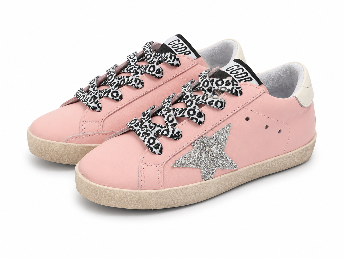 נעלי Golden Goose Superstar לילדות ורוד - שרוכי מנומר