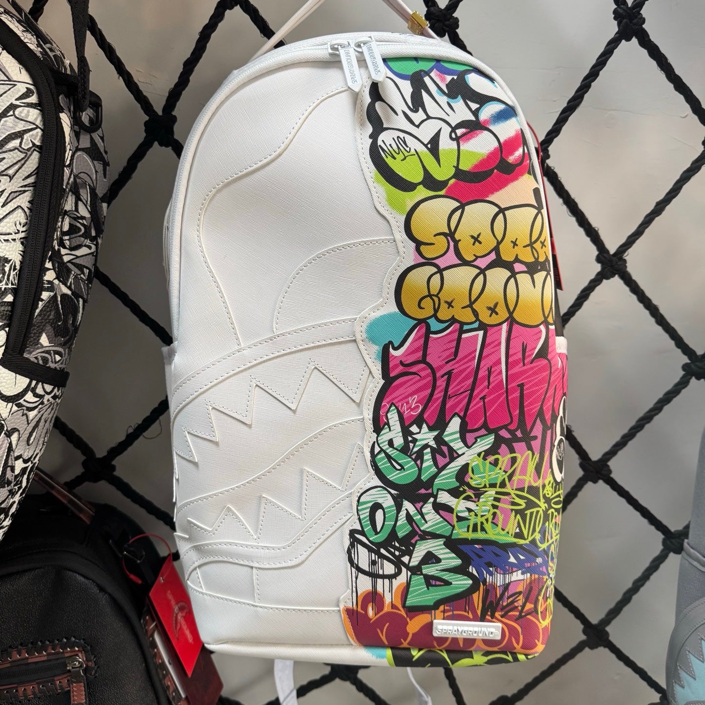 Sprayground White Half Graffiti Sharkmouth Backpack