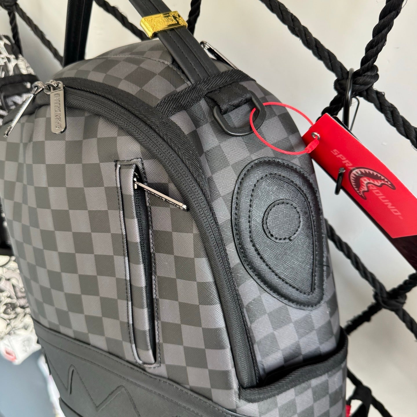 Sprayground Charcoal Checkered Sharkmouth Backpack
