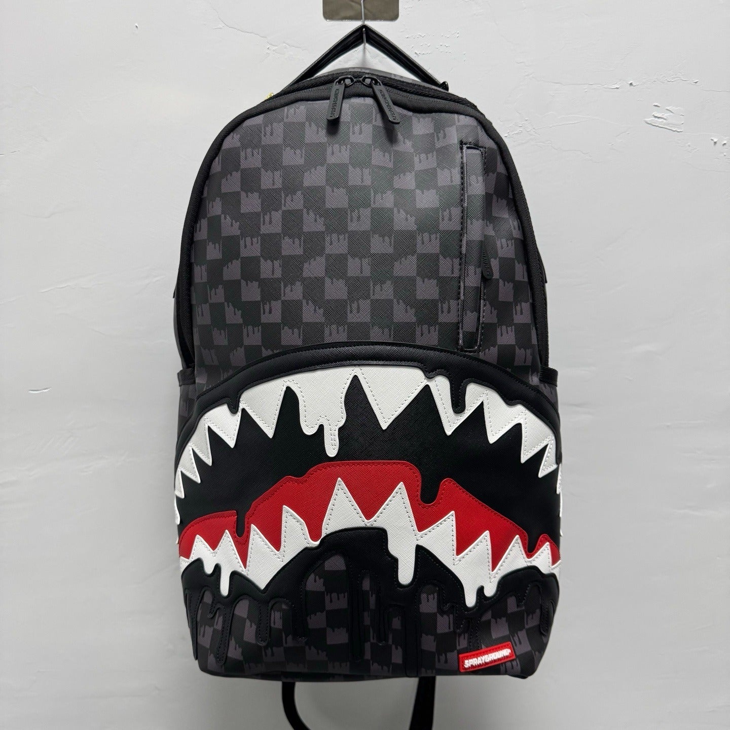 Sprayground Grey Checkered Drip Sharkmouth Backpack