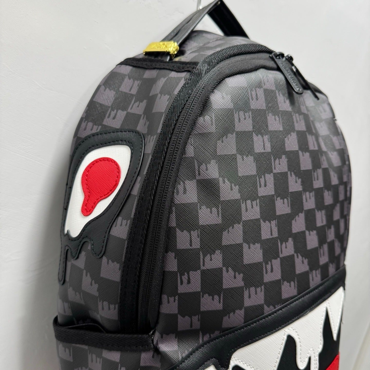 Sprayground Grey Checkered Drip Sharkmouth Backpack