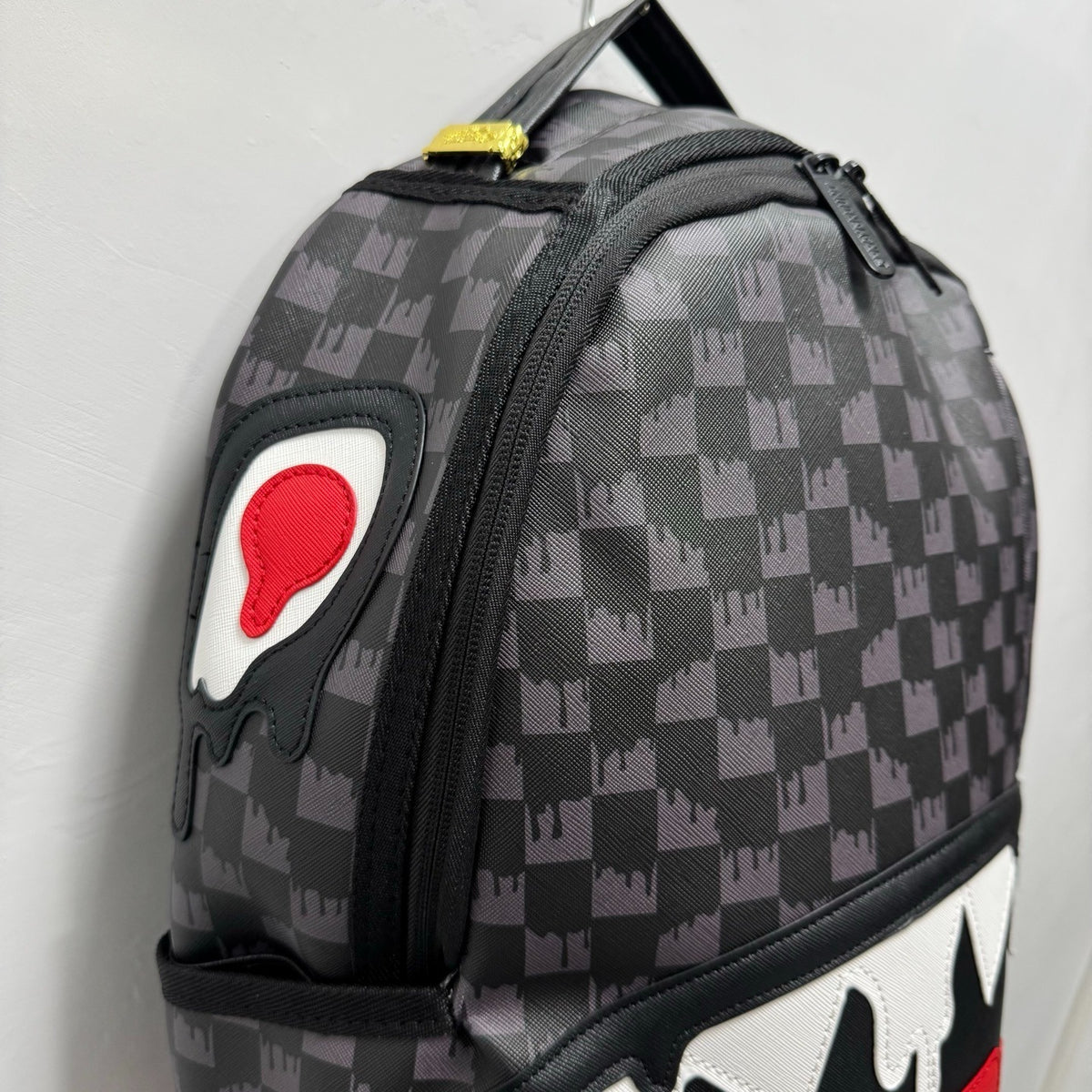 Sprayground Grey Checkered Drip Sharkmouth Backpack