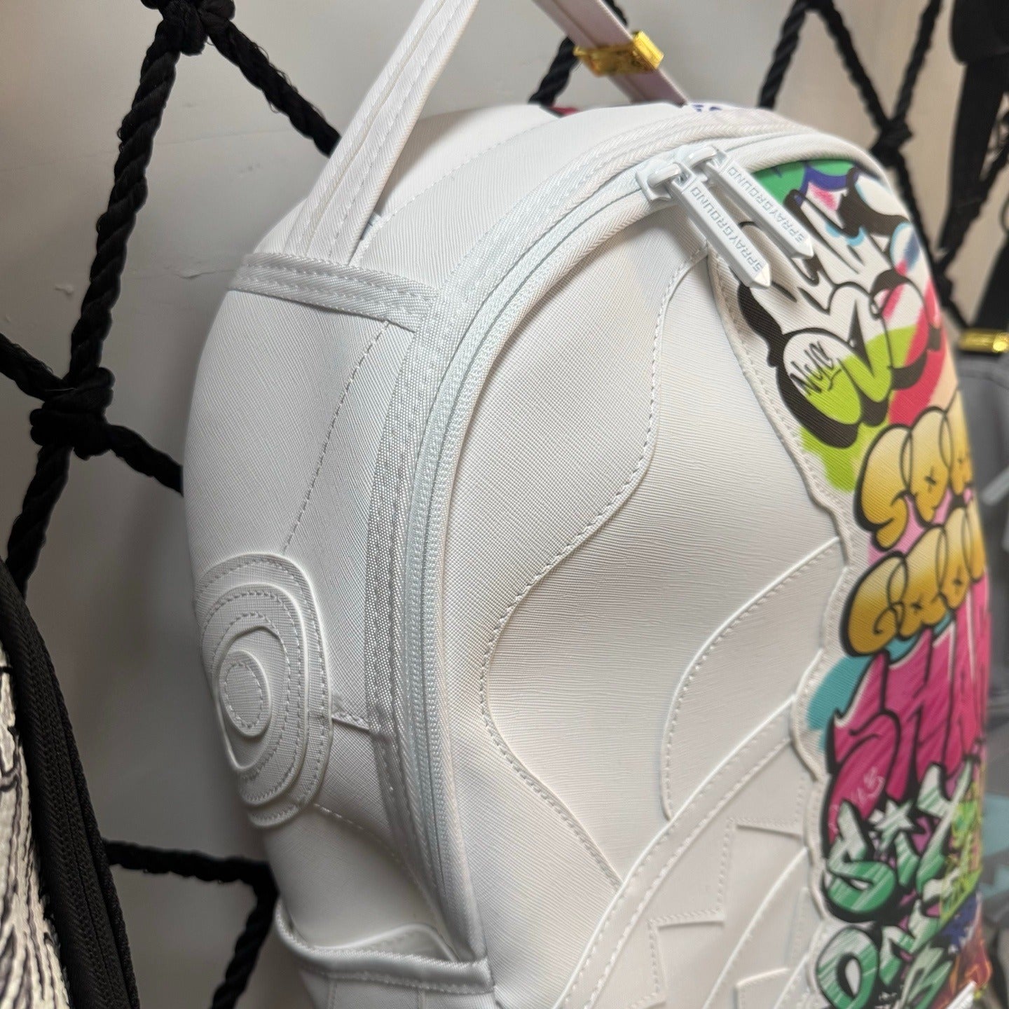 Sprayground White Half Graffiti Sharkmouth Backpack