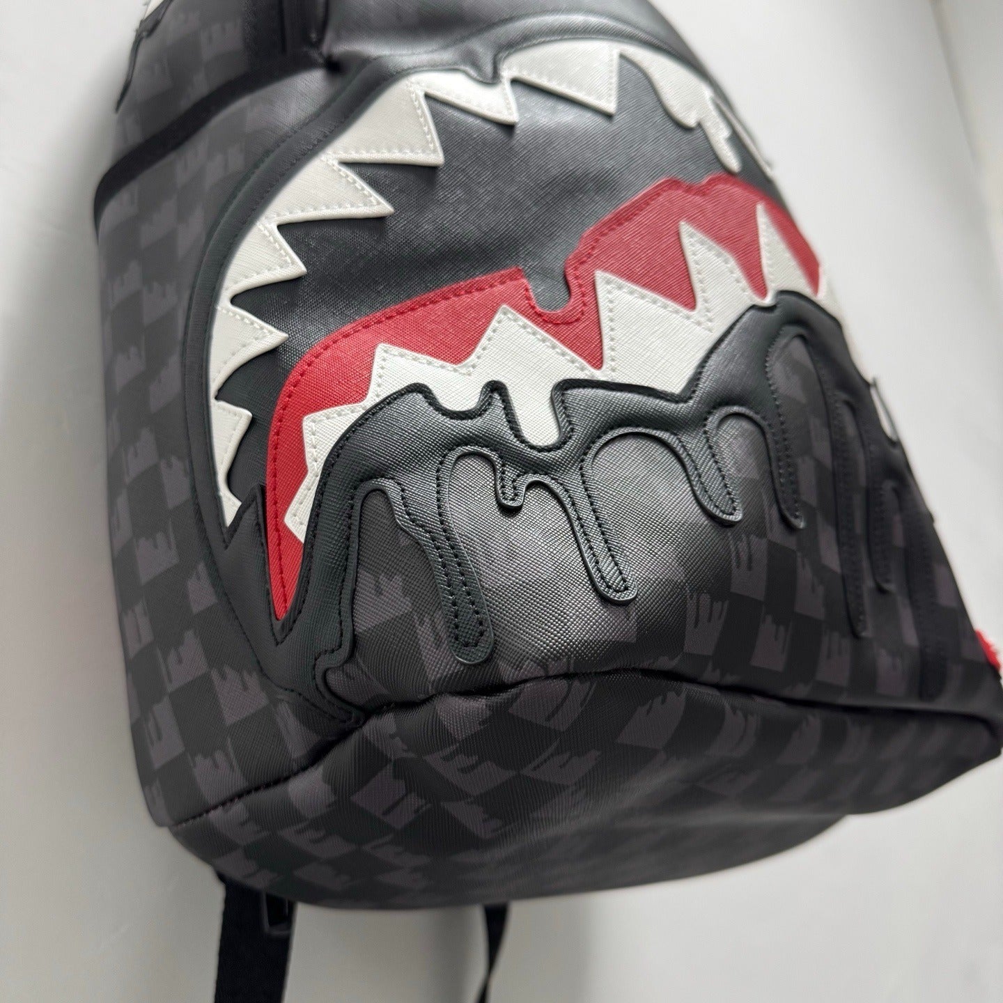 Sprayground Grey Checkered Drip Sharkmouth Backpack