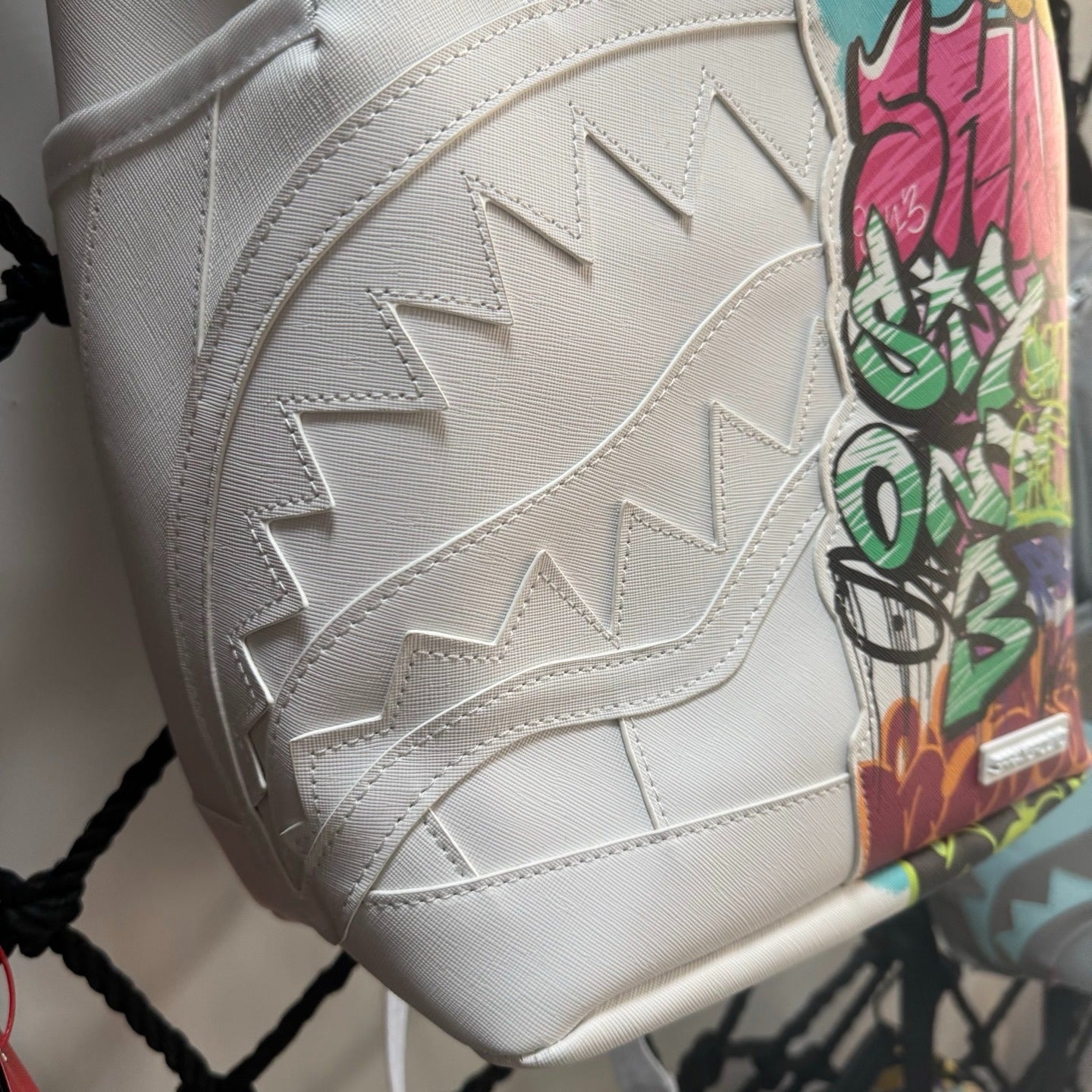 Sprayground White Half Graffiti Sharkmouth Backpack