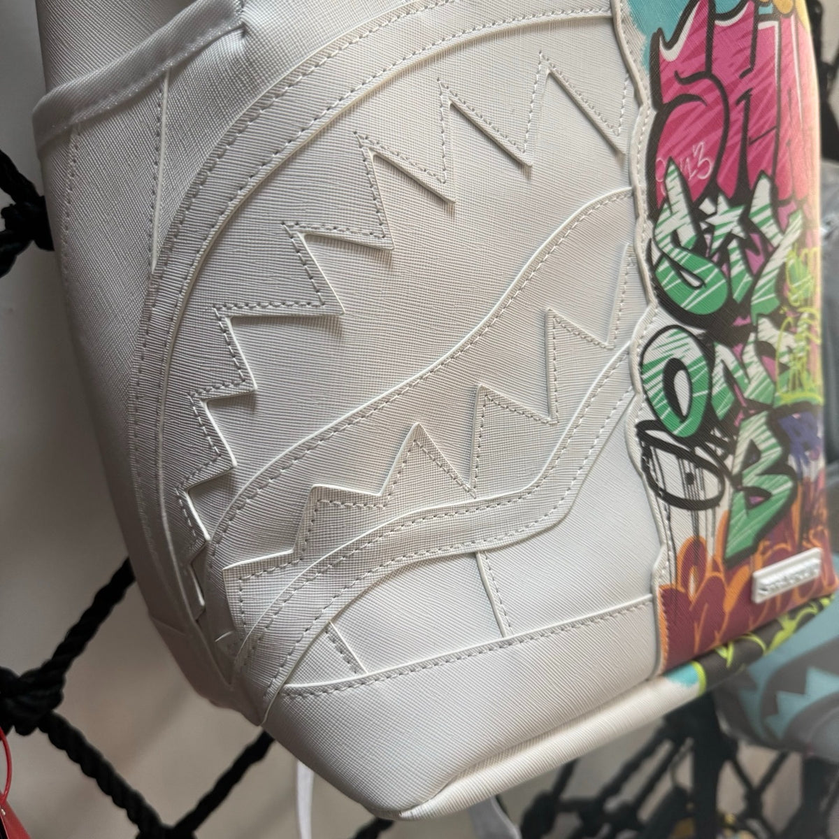 Sprayground White Half Graffiti Sharkmouth Backpack