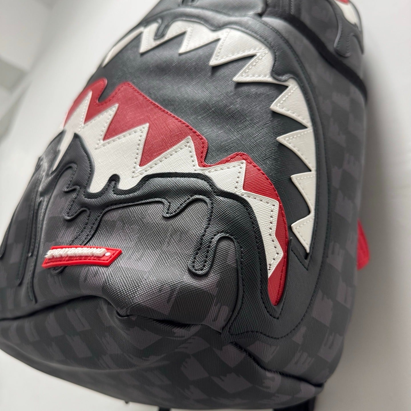Sprayground Grey Checkered Drip Sharkmouth Backpack