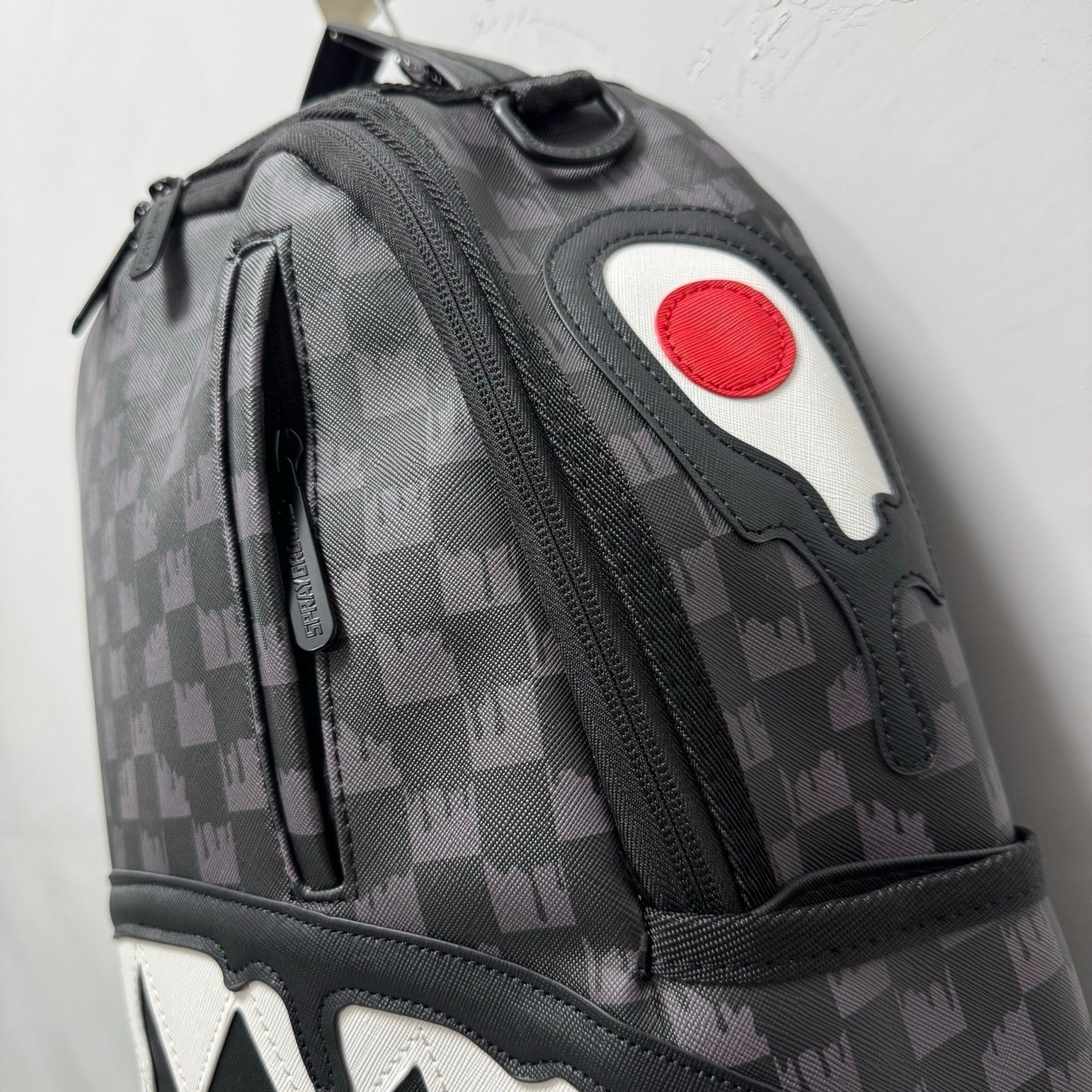 Sprayground Grey Checkered Drip Sharkmouth Backpack