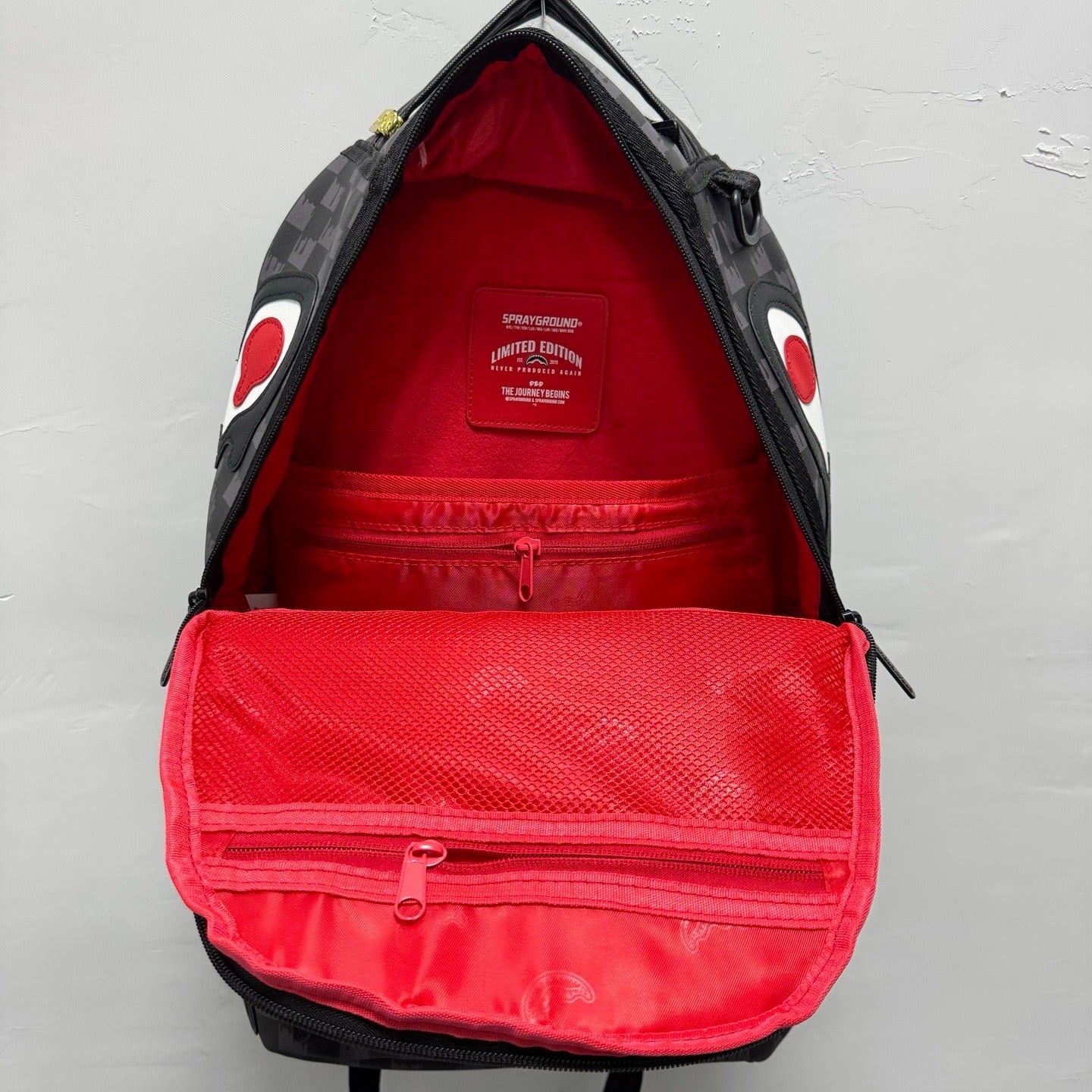 Sprayground Grey Checkered Drip Sharkmouth Backpack