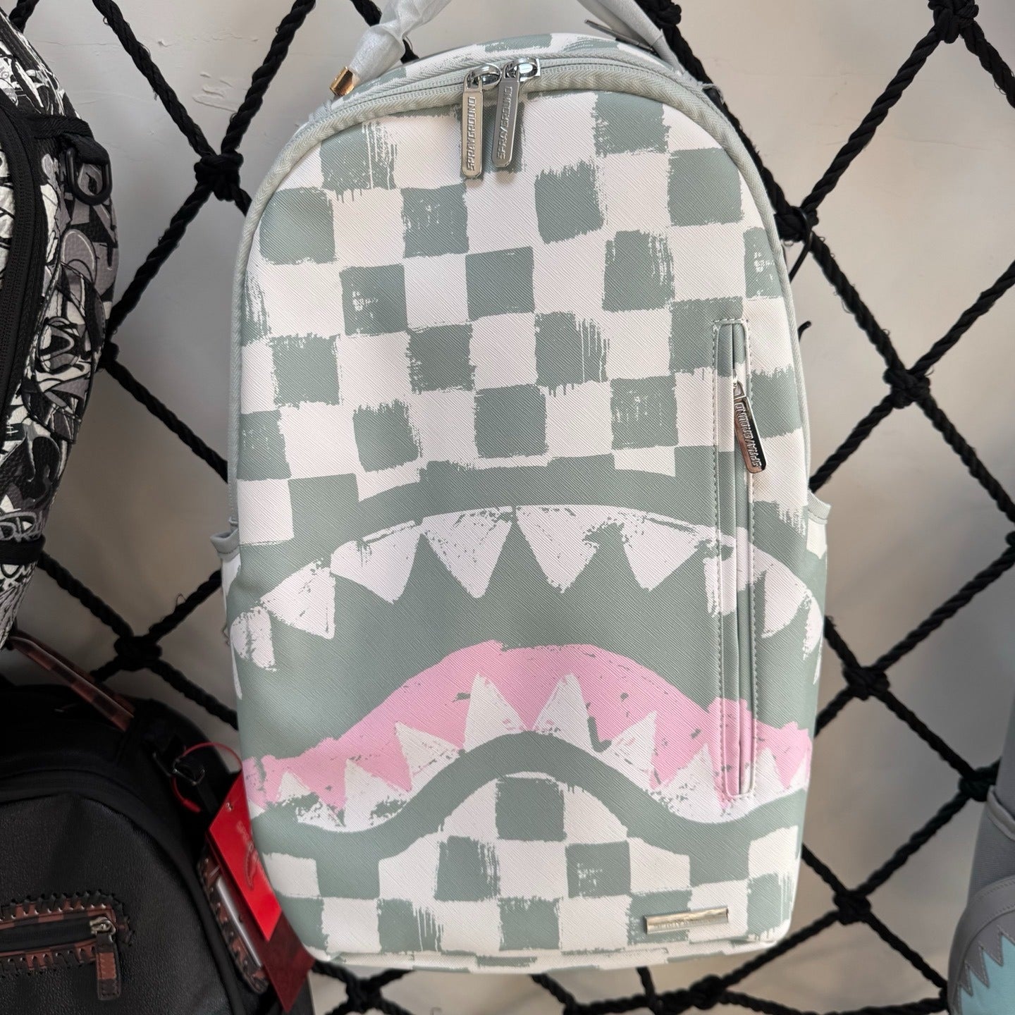 Sprayground Sage & Pink Checkerboard Shark Backpack