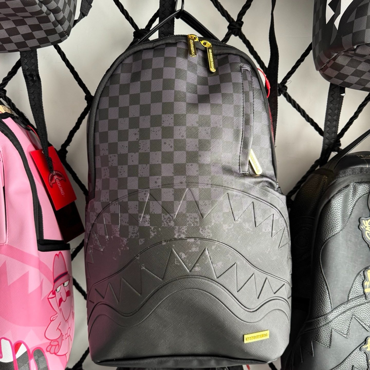 Sprayground Grey Checkerboard Blackout Shark Backpack