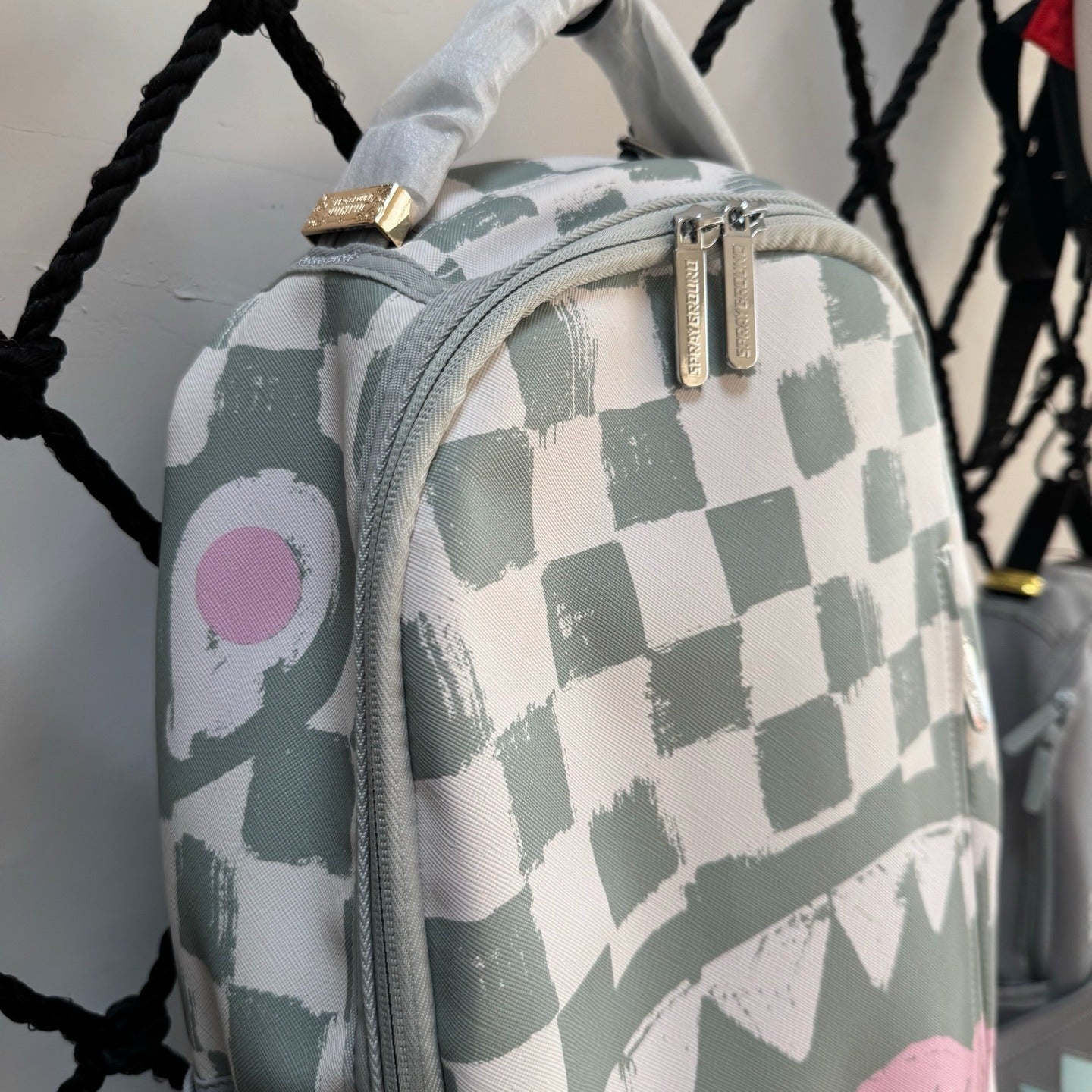 Sprayground Sage & Pink Checkerboard Shark Backpack