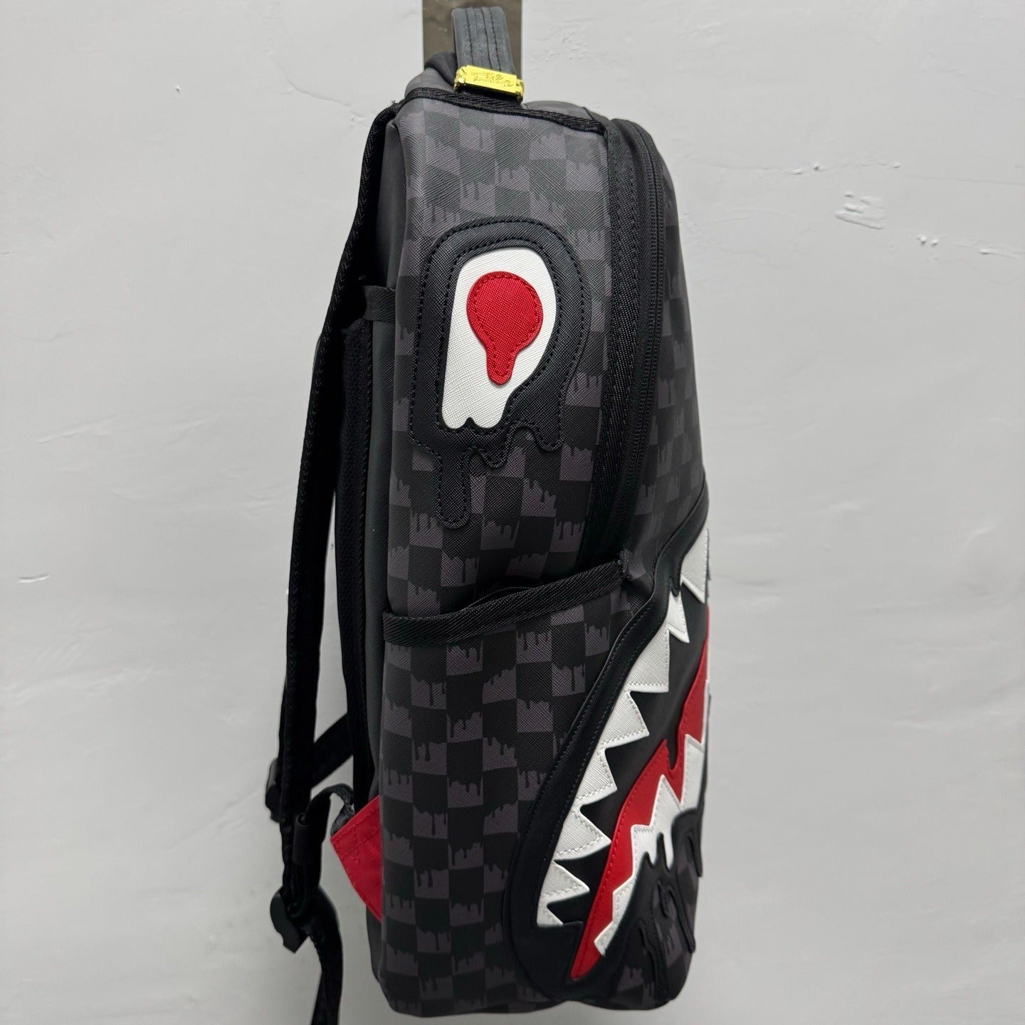 Sprayground Grey Checkered Drip Sharkmouth Backpack
