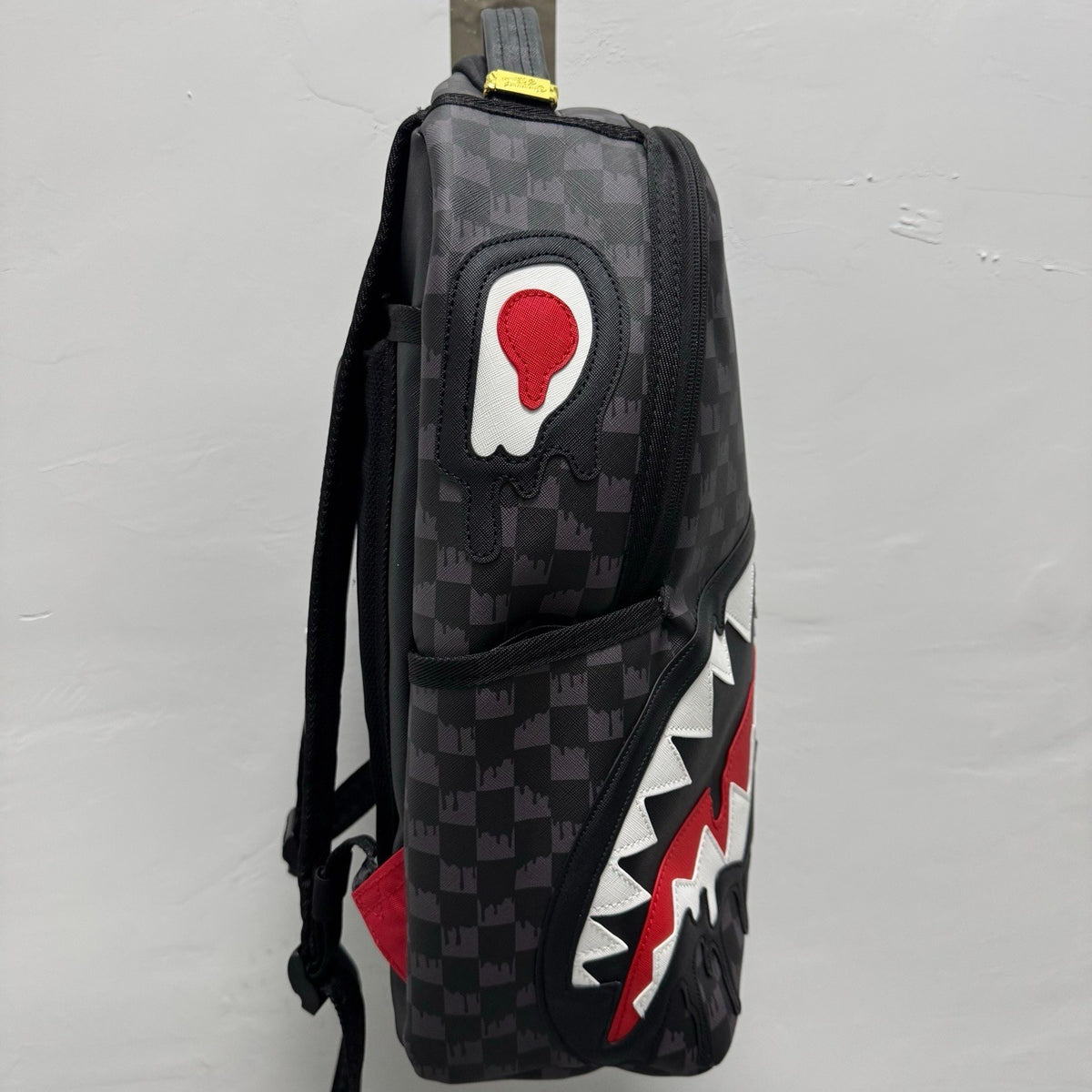 Sprayground Grey Checkered Drip Sharkmouth Backpack