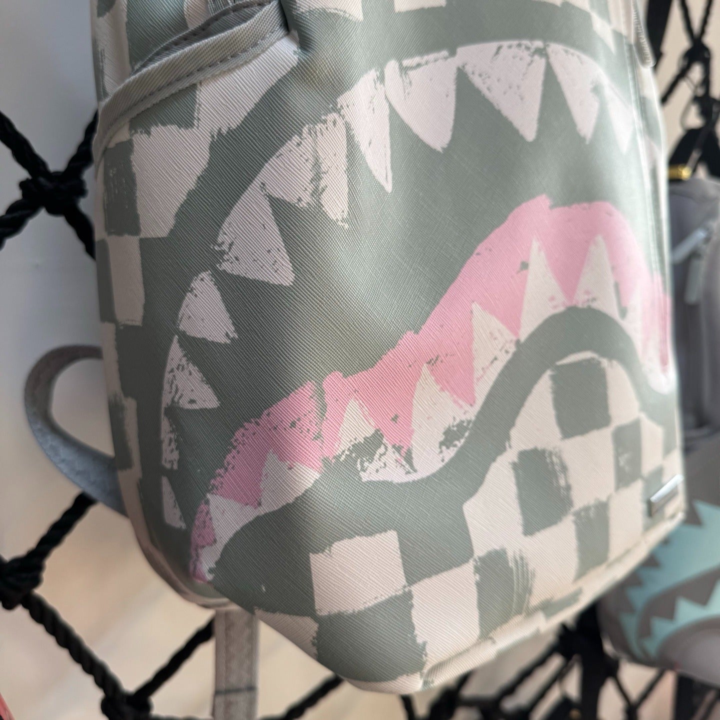 Sprayground Sage & Pink Checkerboard Shark Backpack