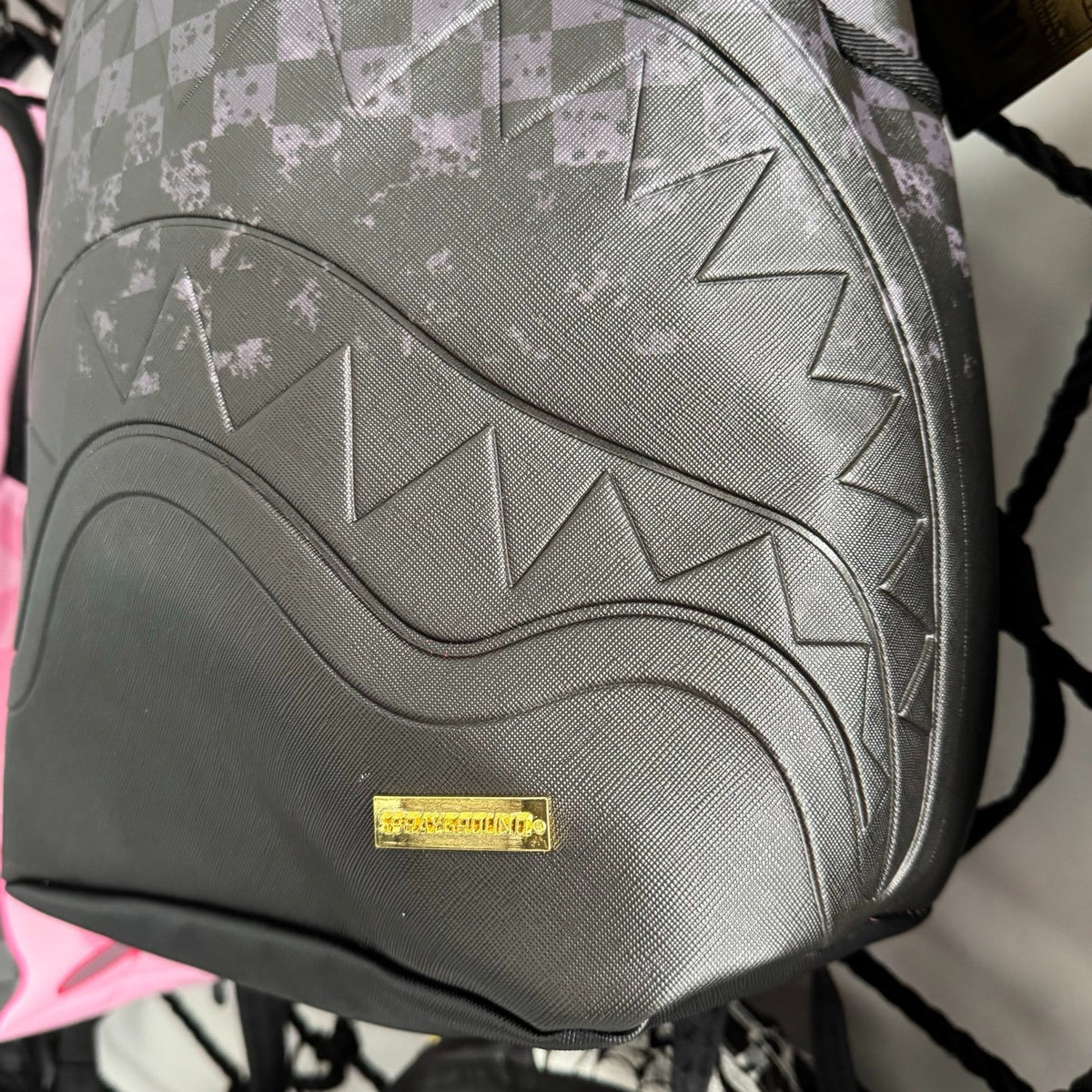 Sprayground Grey Checkerboard Blackout Shark Backpack