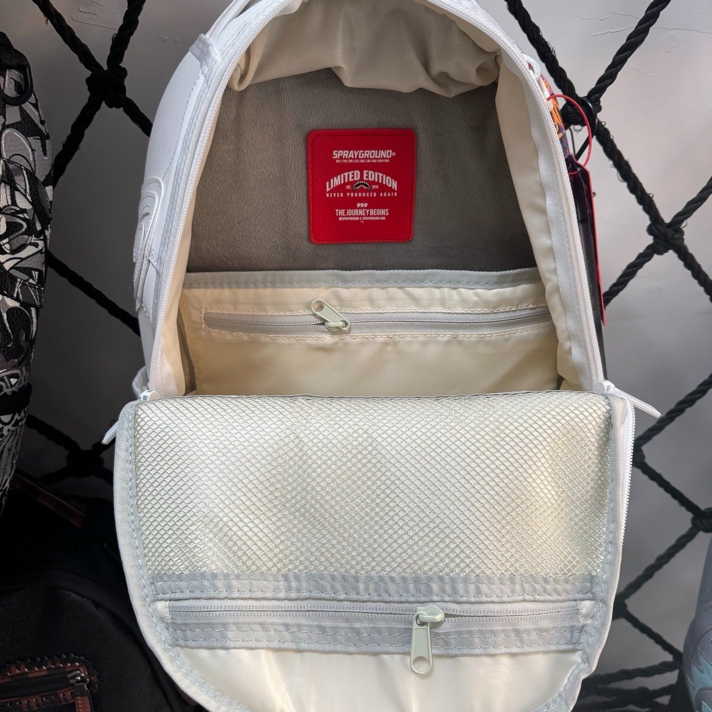 Sprayground White Half Graffiti Sharkmouth Backpack