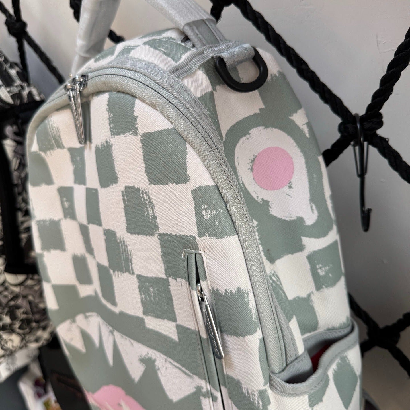Sprayground Sage & Pink Checkerboard Shark Backpack
