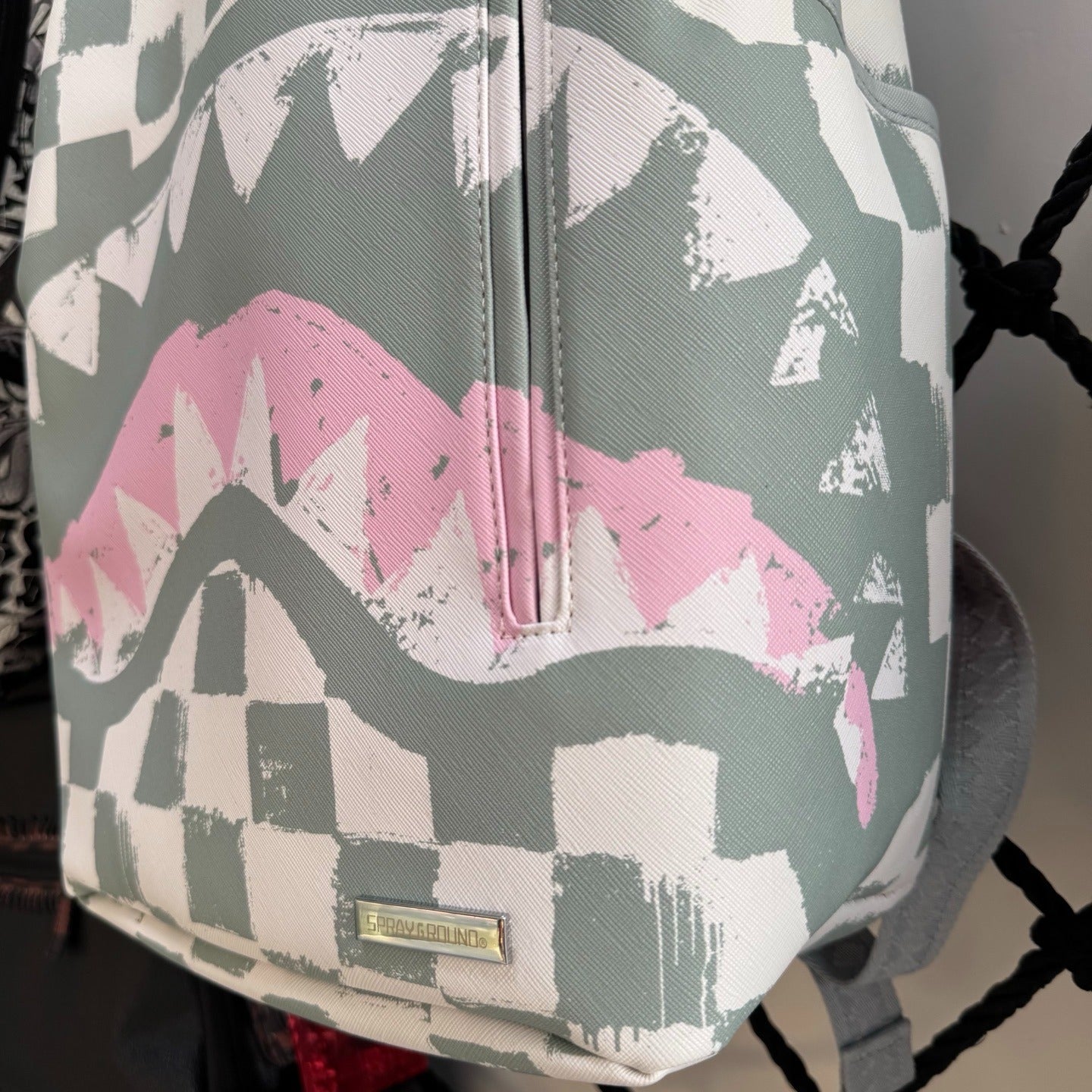 Sprayground Sage & Pink Checkerboard Shark Backpack