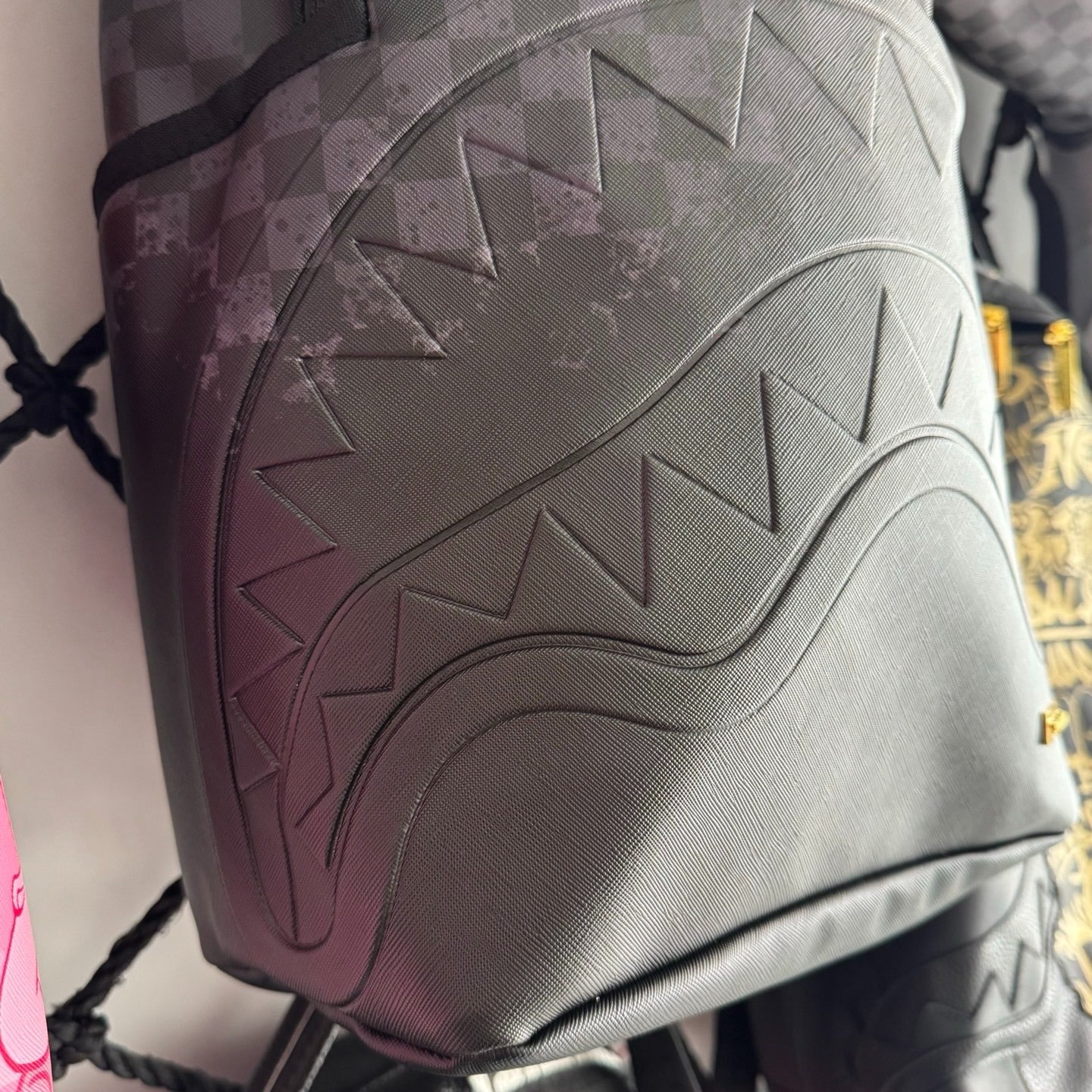 Sprayground Grey Checkerboard Blackout Shark Backpack