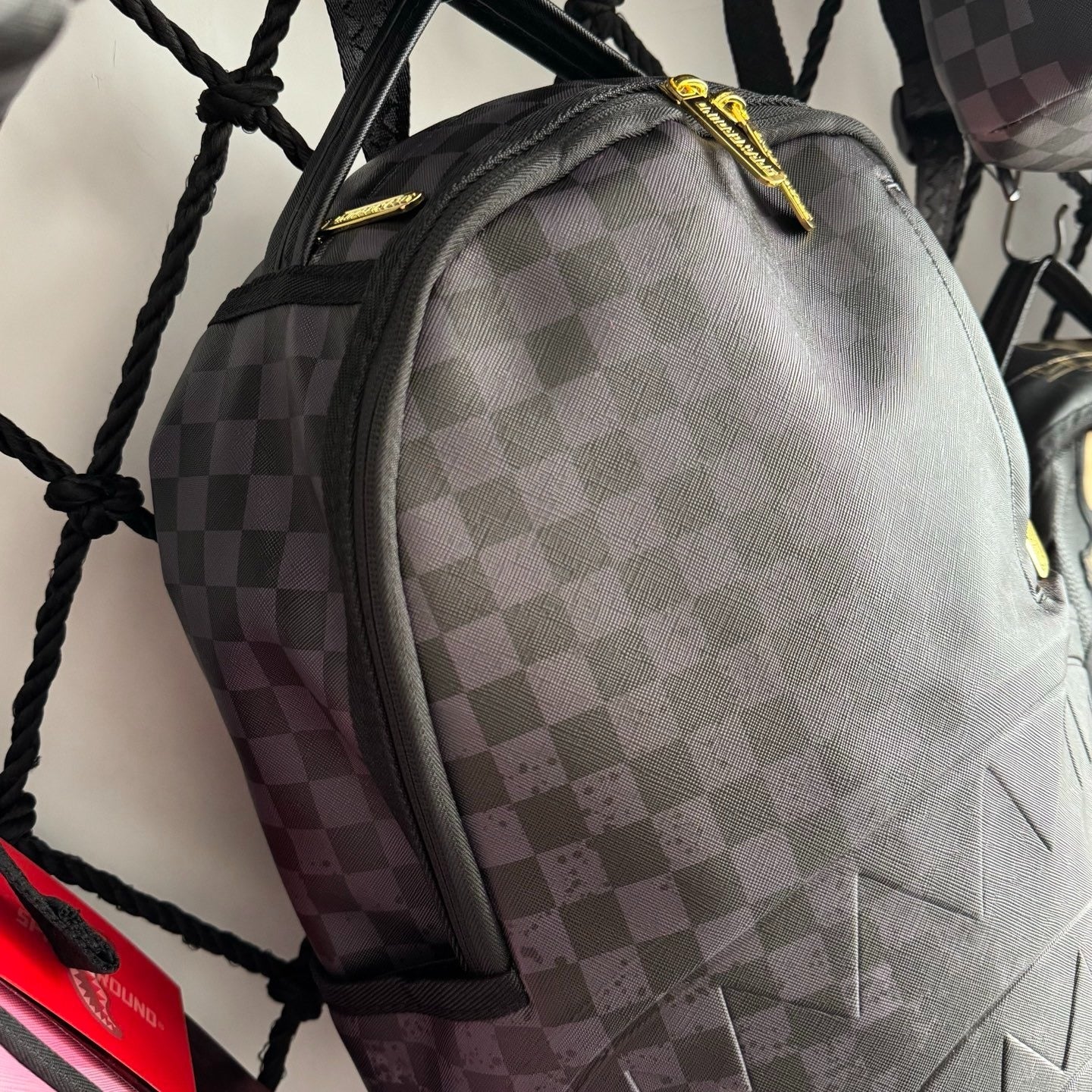 Sprayground Grey Checkerboard Blackout Shark Backpack