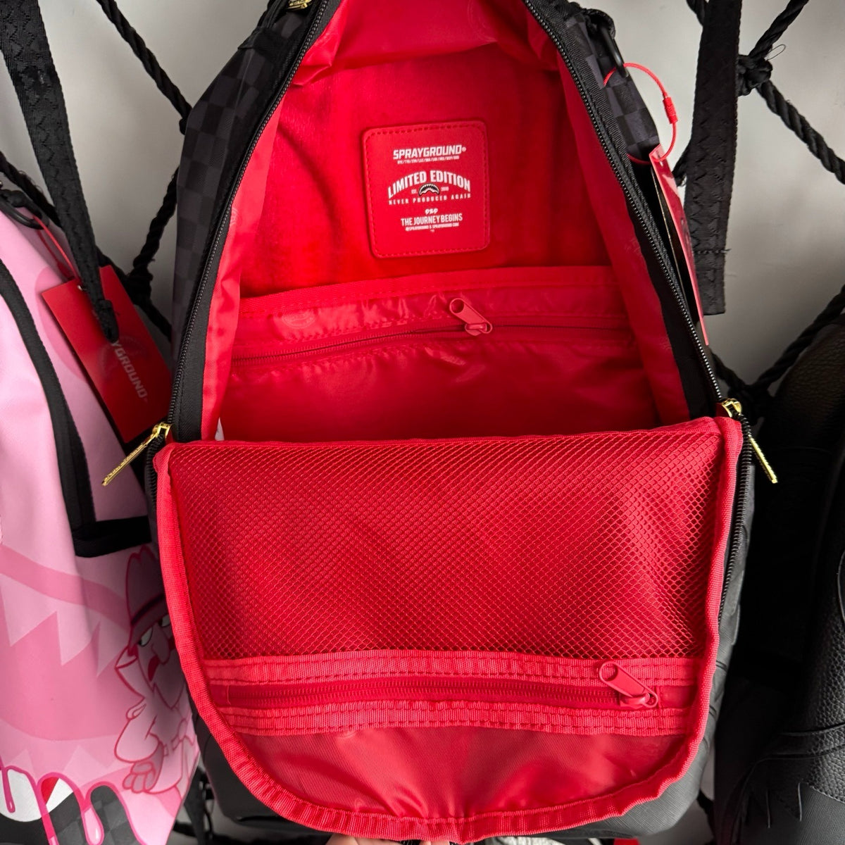Sprayground Grey Checkerboard Blackout Shark Backpack